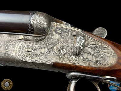 1931 J. ALBRECHT SIDELOCK DRILLING 12GAX12GAX8X57 - GAME SCENE ENGRAVED - Image 18 of 20