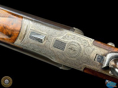 1931 J. ALBRECHT SIDELOCK DRILLING 12GAX12GAX8X57 - GAME SCENE ENGRAVED - Image 19 of 20