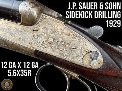 PRE-WAR J.P. SAUER & SOHN SIDELOCK DRILLING - 12-12-5.6X35R - GAME SCENE ENGRAVED - Image 1 of 20