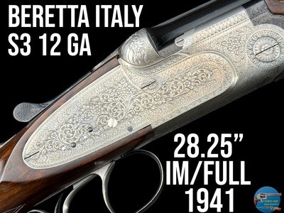 BERETTA ITALY S3 12 GA SIDELOCK O/U - 28.25" IM/FULL - MADE IN 1941 - Image 1 of 20