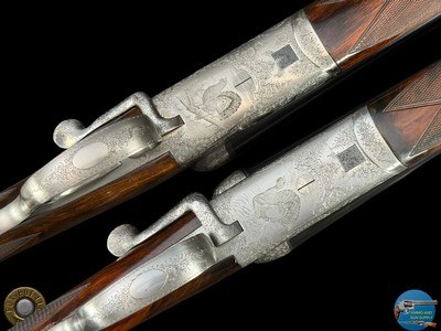 FERLIB ITALY - PAIR OF ROUND-BODY SIDELEVER 20 GA SXS - TALENTI ENGRAVED - Image 9 of 20