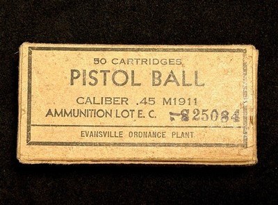 Evansville Ordnance Plant .45 m1911 Pistol Ball 50 Cartridges