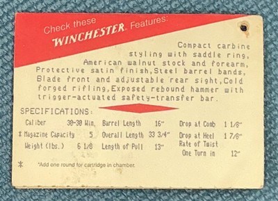 Winchester, Model 94, 30-30,Saddle Ring, side eject.