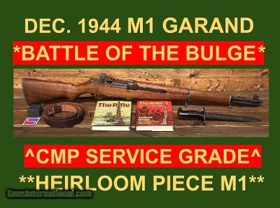 M1 GARAND DEC. 1944 SPRINGFIELD CMP SERV. SUPERLATIVE U.S. RIFLE .30-06 WW2