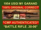 M1 GARAND 100% ORIGINAL/CORRECT 1954 SPRINGFIELD CMP PERFECT BORE .30 06