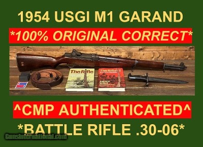 M1 GARAND 100% ORIGINAL/CORRECT 1954 SPRINGFIELD CMP PERFECT BORE .30-06
