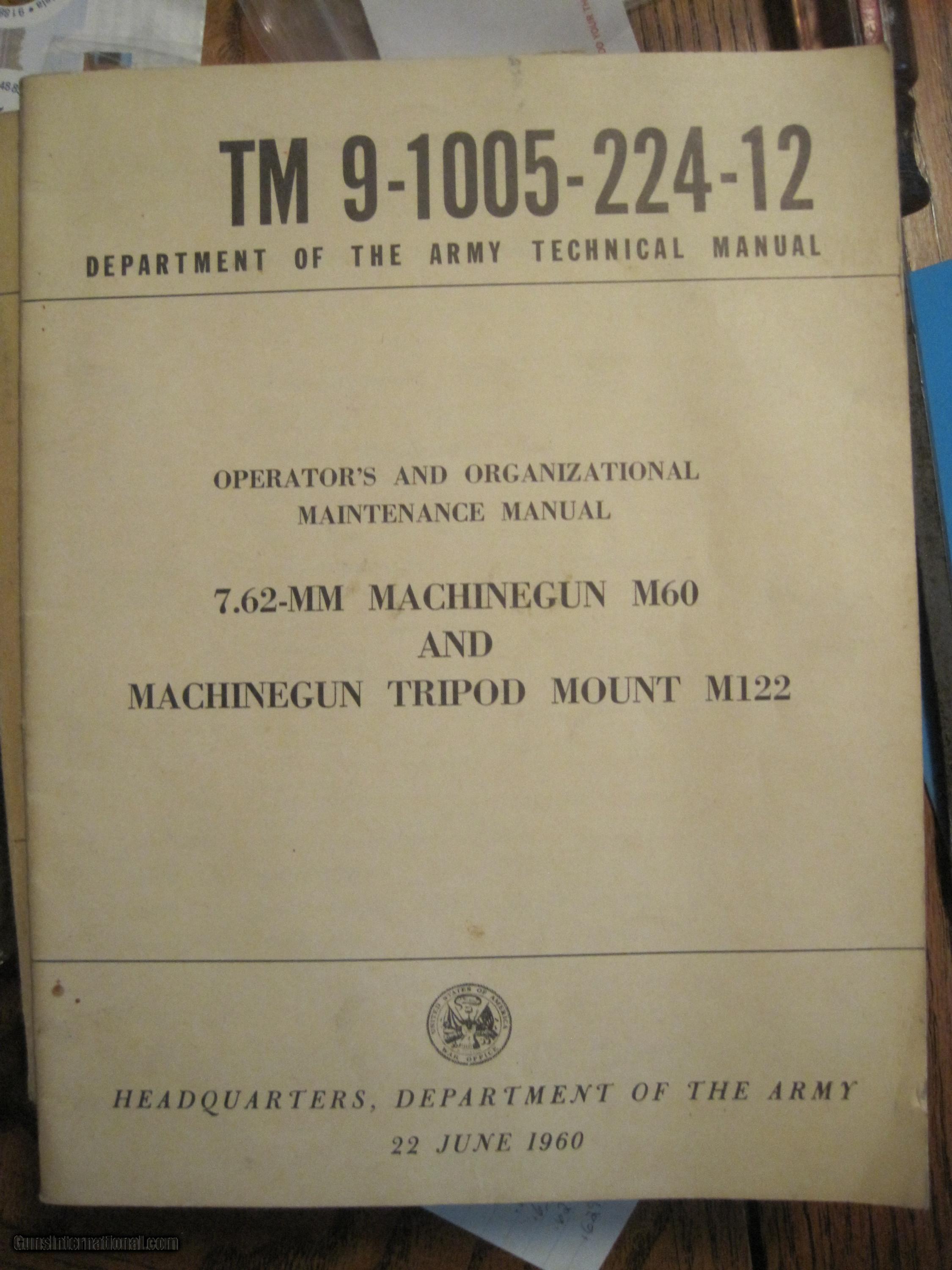 Army Technical Manual for M60 7.62 Machinegun