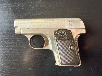 ORIGINAL NICKEL EARLY JAPANESE ISSUE (?) FN BROWNING 1905 1906 .25 ACP PISTOL - Image 1 of 11