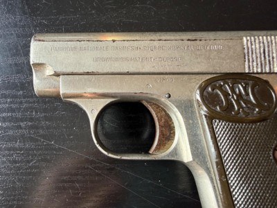 ORIGINAL NICKEL EARLY JAPANESE ISSUE (?) FN BROWNING 1905 1906 .25 ACP PISTOL - Image 2 of 11