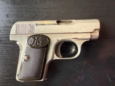 ORIGINAL NICKEL EARLY JAPANESE ISSUE (?) FN BROWNING 1905 1906 .25 ACP PISTOL - Image 4 of 11