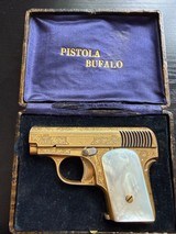STUNNING BOXED GOLD DAMASCENED SPANISH “BUFALO” .25 PISTOL - Image 1 of 15