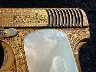 STUNNING BOXED GOLD DAMASCENED SPANISH “BUFALO” .25 PISTOL - Image 5 of 15
