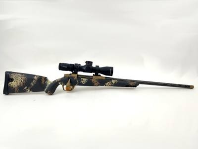 Gunwerks ClymR - 300 Win Mag - Factory New - Barrett Brown / Halo Tan - 8lbs 7oz - w/ Leupold Mark 5HD - Image 1 of 20