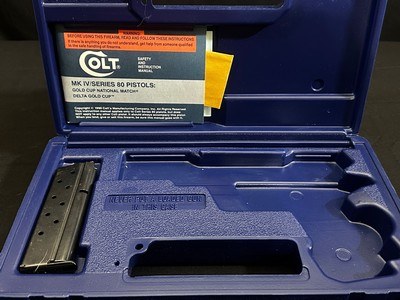 COLT DELTA GOLD CUP – 10MM – HIGH POLISH ROYAL BLUE – MATCHING NUMBERED BOX – FACTORY FIRED ONLY – CIRCA 1989–1990 – EXTREMELY RARE - Image 15 of 15