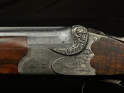 GREIFELT & SUHL NO. 1 – 20 GA – OVER/UNDER – FACTORY GAME SCENE ENGRAVING – PRE-WAR GERMAN SUHL GUILD GUN – EXHIBITION WALNUT – ROUND KNOB LONG TANG – - Image 8 of 23