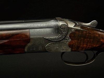 GREIFELT & SUHL NO. 1 – 20 GA – OVER/UNDER – FACTORY GAME SCENE ENGRAVING – PRE-WAR GERMAN SUHL GUILD GUN – EXHIBITION WALNUT – ROUND KNOB LONG TANG – - Image 9 of 23