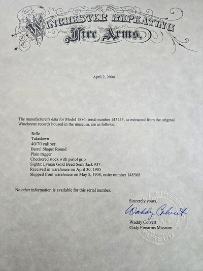 Winchester 1886 40-70 WCF Deluxe Takedown w/ Factory Letter