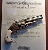 Cased set of S&W Model # 1 1/2
Revolvers .32RF, blue and nickel, with factory letters, ivory grips and so much more! - 6 of 11