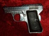 Engraved Beretta Model 418 semi-auto pistol, .24 acp cal, Nickel Finish, 2 3/8" barrel--SALE Pending!!! - 2 of 14