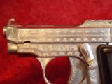 Engraved Beretta Model 418 semi-auto pistol, .24 acp cal, Nickel Finish, 2 3/8" barrel--SALE Pending!!! - 3 of 14
