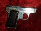 Engraved Beretta Model 418 semi-auto pistol, .24 acp cal, Nickel Finish, 2 3/8" barrel--SALE Pending!!! - 1 of 14