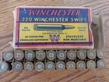 Winchester & Western 220 Swift Ammo (78 rounds) Antique Boxes!! - 2 of 4