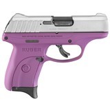 Ruger, EC9s, Striker Fired, Semi-automatic, Polymer Frame Pistol, Compact, 9MM, 3.1" Barrel, Cerakote Finish, Purple and Silver, Integral Fixed S
