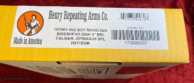 NEW Henry Big Boy Revolver .357 mag/.38 special 6-shot 4