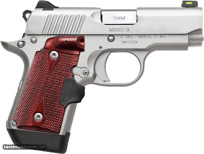 Kimber Mfg.,inc 3700482 Micro 9 Stainless Steel 9mm 7+1 3.15" Satin Silver Slide Rosewood Grip