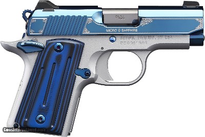 Kimber Mfg.,inc 3300111 Micro 9 Sapphire 9mm 6+1 3.15" Polished Bright Blue PVD Coating Stainless Steel Slide G 10 Grip