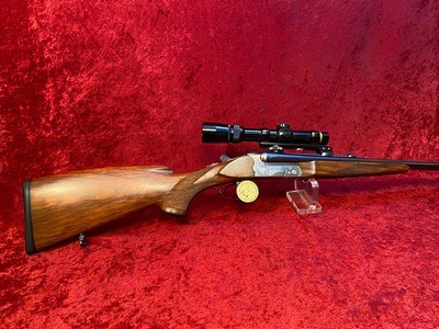 RARE Gebr Merkel Suhl DB Model 141E, DA, SxS 9.3x74 cal double trigger rifle w/Leupold Vari X III 1.5x5 scope