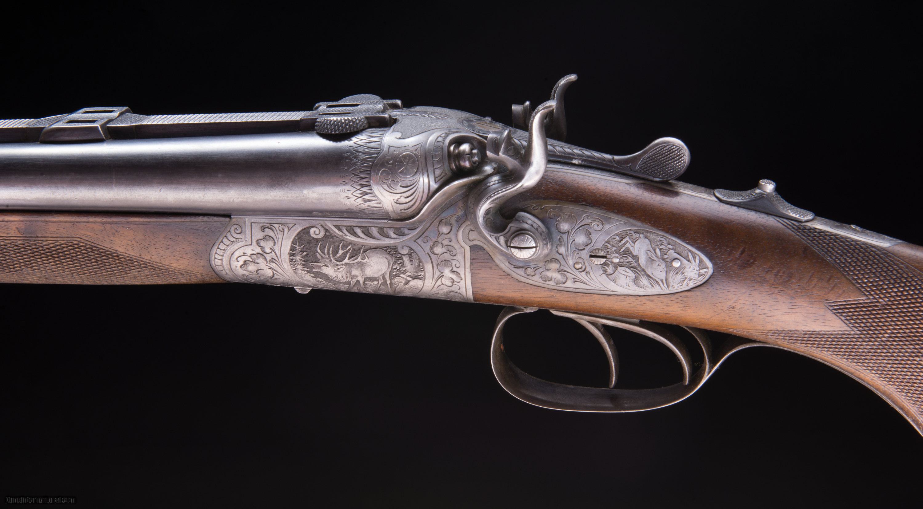 German hammer Drilling in 16/16 over 9.3x72R rifle Features wonderful