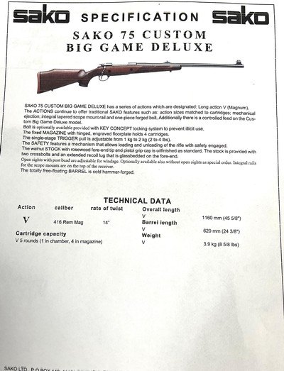 Sako Model V 75th Anniversary Big Game rifle chambered in 416 Remington. - Image 10 of 14