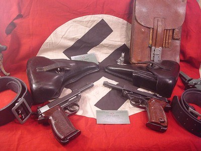 PAIR OF 2 P-38 1943
CYQ SPREEWERK 9MM WITH CONSECUTIVE SER NUMBERS AND HOLSTERS AND BELTS