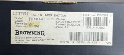 NIB Browning Citori Standard Field Grade 1 12 gauge 26