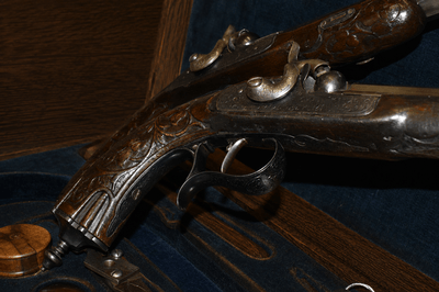 A Fine Cased Pair of 19th Century French Percussion Duelling / Target Pistols – Serial No. 18477 - Image 8 of 12