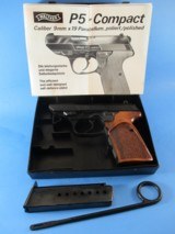 Very rare, early Walther P5 "COMPACT" 9mmP pistol in almost new condition with NILL stippled grips & thumb rest in original box - 1 of 9