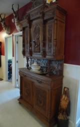  ANTIQUE OAK FRENCH BUFFET EARLY 1900's BEAUTIFUL HUNTING DETAIL - 9 of 11