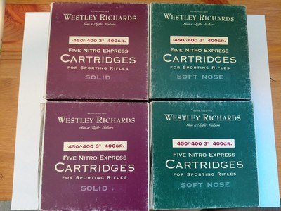 LOT OF 4 BOXES 5 ROUNDS EACH BOX WESTLEY RICHARDS .450/.400 400GR NITRO EXPRESS - Image 1 of 5