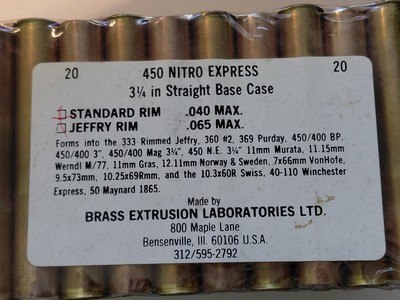 LOT OF 5 NEW 10 CASE PACK 450 NITRO EXPRESS BRASS EXTRUSION LABORATORIES - Image 1 of 4