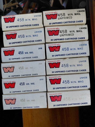 LOT OF 12 BOXES 20 CASES EACH WINCHESTER 458 WIN MAG BRASS - Image 1 of 2