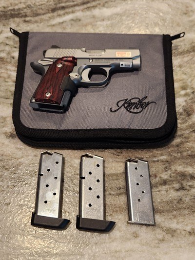 Kimber Micro 9 Stainless Steel Custom Defense (CDP) Package Like New Pistol with Rosewood Crimson Trace Red Laser Grips and Extra Magazines - Image 3 of 8