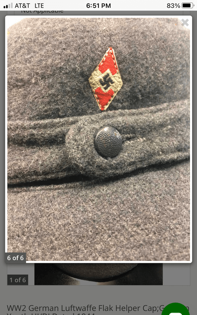 WW2 German 3rd Reich Luftwaffe Flak Helper Cap;HJ/DJ/BDM;Dated 1944 - Image 4 of 6