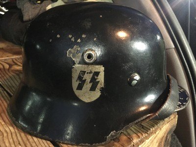 WW2 German Black Allgermeine SS Helmet; Double-Decals; Includes Liner,Rope,Strap;Small - Image 2 of 8