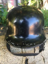 WW2 German Black Allgermeine SS Helmet; Double-Decals; Includes Liner,Rope,Strap;Small - Image 5 of 8