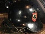 WW2 German Black Allgermeine SS Helmet; Double-Decals; Includes Liner,Rope,Strap;Small - Image 1 of 8