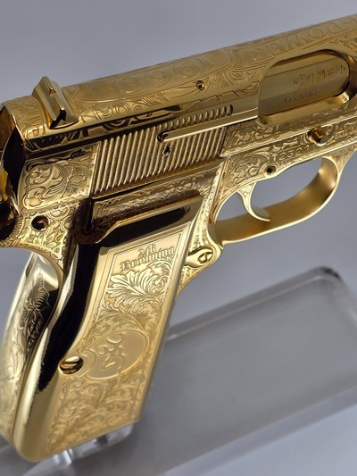 24k Gold Engraved Browning Hi-Power Belgium T-Series 9mm - Image 4 of 15