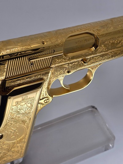 24k Gold Engraved Browning Hi-Power Belgium T-Series 9mm - Image 14 of 15
