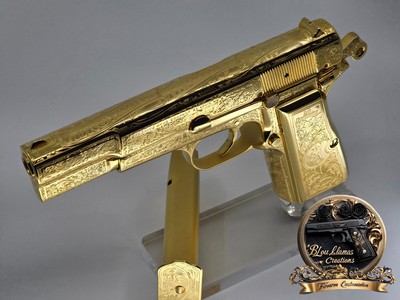 24k Gold Engraved Browning Hi-Power Belgium T-Series 9mm - Image 2 of 15
