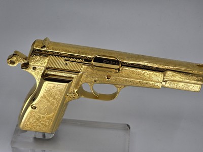 24k Gold Engraved Browning Hi-Power Belgium T-Series 9mm - Image 11 of 15